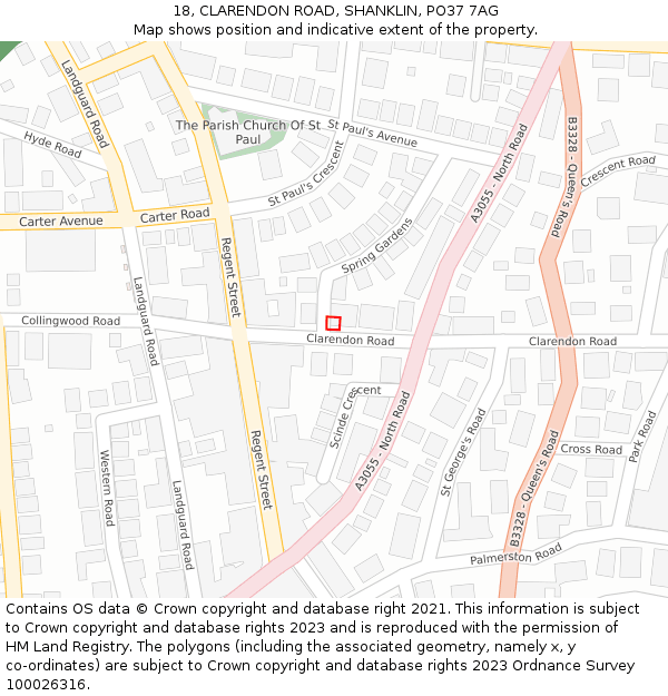 18, CLARENDON ROAD, SHANKLIN, PO37 7AG: Location map and indicative extent of plot