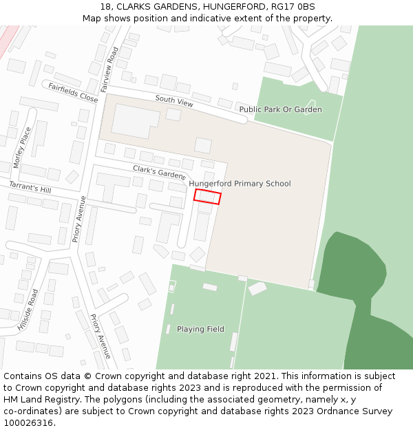 18, CLARKS GARDENS, HUNGERFORD, RG17 0BS: Location map and indicative extent of plot