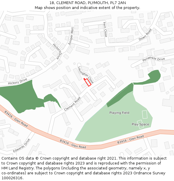 18, CLEMENT ROAD, PLYMOUTH, PL7 2AN: Location map and indicative extent of plot