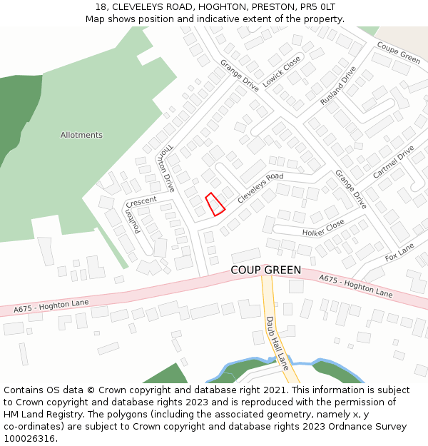 18, CLEVELEYS ROAD, HOGHTON, PRESTON, PR5 0LT: Location map and indicative extent of plot