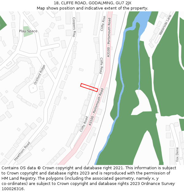 18, CLIFFE ROAD, GODALMING, GU7 2JX: Location map and indicative extent of plot