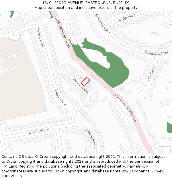 18, CLIFFORD AVENUE, EASTBOURNE, BN21 1XL: Location map and indicative extent of plot