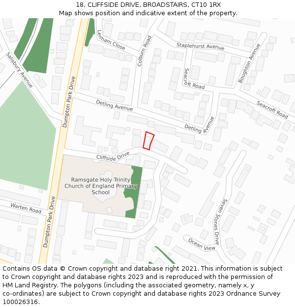 18, CLIFFSIDE DRIVE, BROADSTAIRS, CT10 1RX: Location map and indicative extent of plot