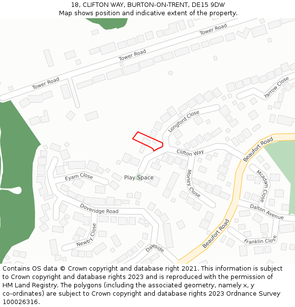 18, CLIFTON WAY, BURTON-ON-TRENT, DE15 9DW: Location map and indicative extent of plot