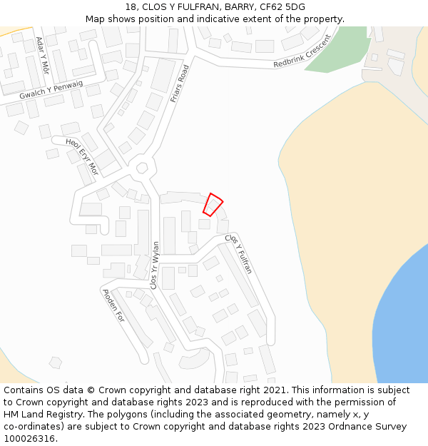 18, CLOS Y FULFRAN, BARRY, CF62 5DG: Location map and indicative extent of plot