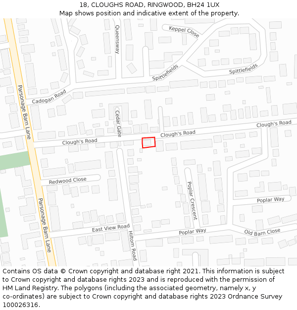 18, CLOUGHS ROAD, RINGWOOD, BH24 1UX: Location map and indicative extent of plot