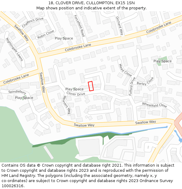 18, CLOVER DRIVE, CULLOMPTON, EX15 1SN: Location map and indicative extent of plot