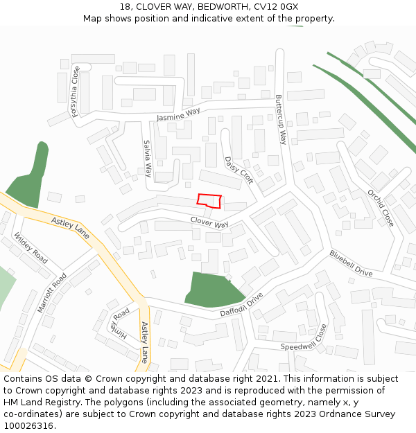 18, CLOVER WAY, BEDWORTH, CV12 0GX: Location map and indicative extent of plot