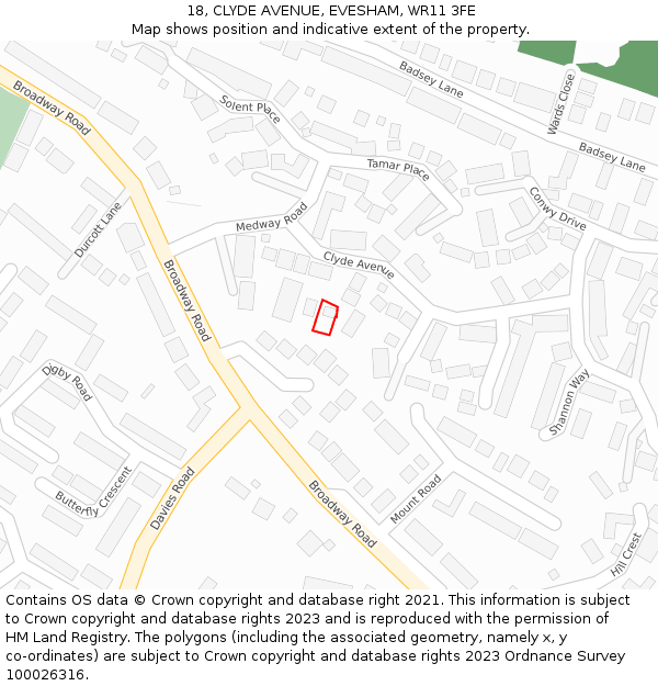 18, CLYDE AVENUE, EVESHAM, WR11 3FE: Location map and indicative extent of plot