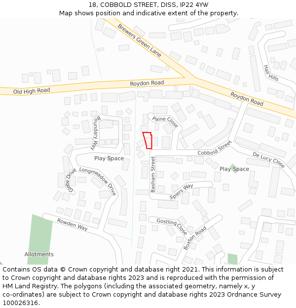 18, COBBOLD STREET, DISS, IP22 4YW: Location map and indicative extent of plot