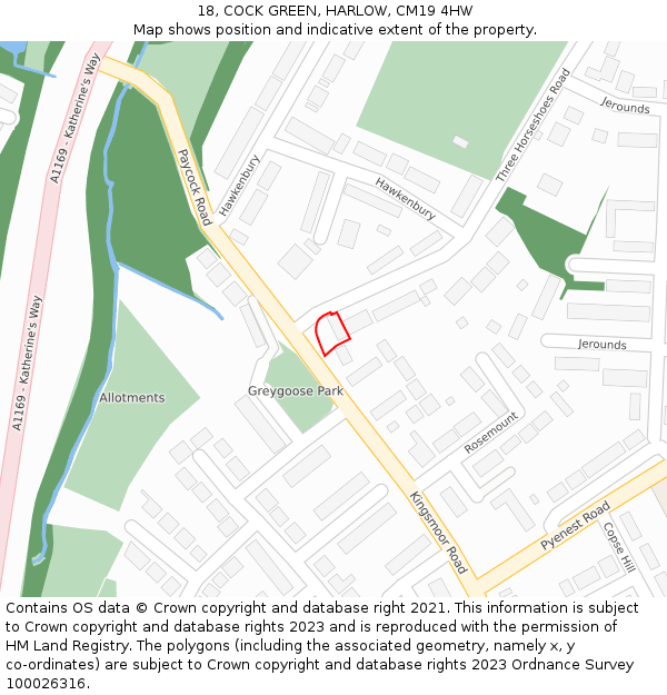 18, COCK GREEN, HARLOW, CM19 4HW: Location map and indicative extent of plot