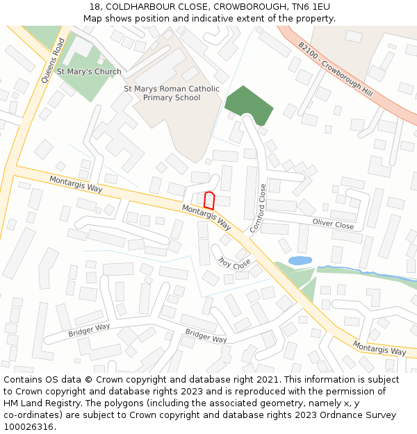 18, COLDHARBOUR CLOSE, CROWBOROUGH, TN6 1EU: Location map and indicative extent of plot