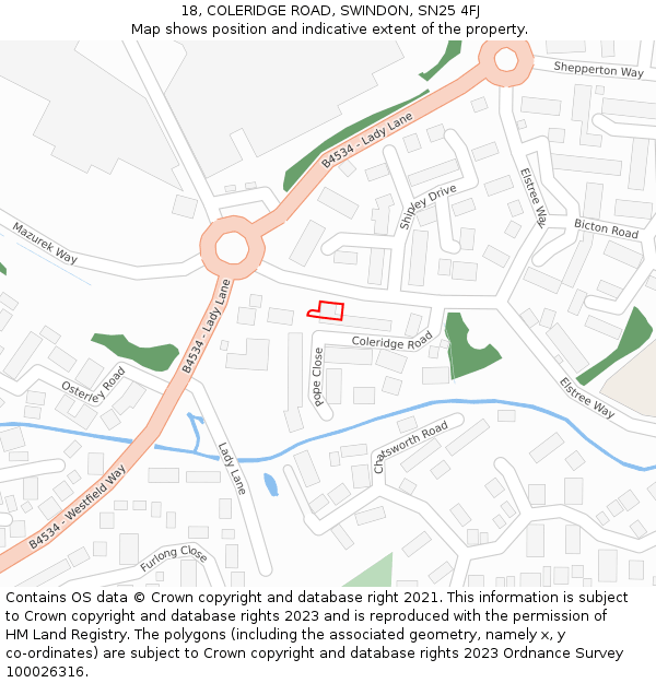 18, COLERIDGE ROAD, SWINDON, SN25 4FJ: Location map and indicative extent of plot