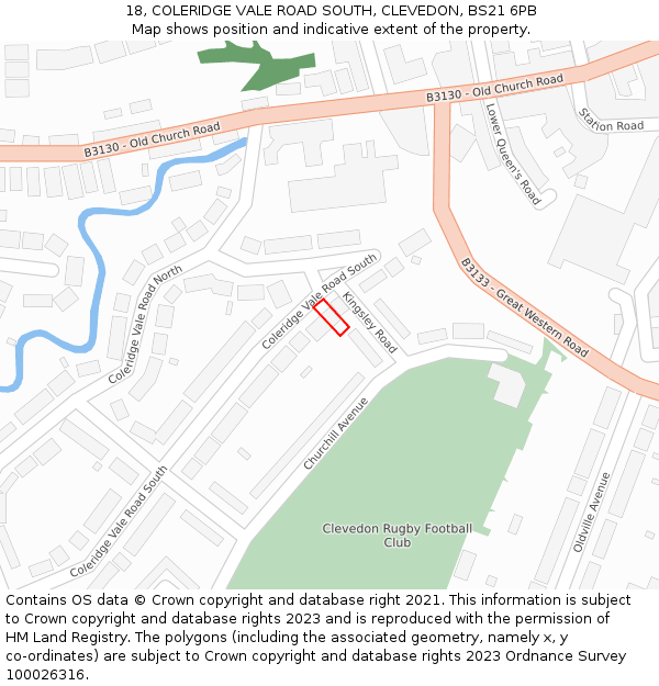 18, COLERIDGE VALE ROAD SOUTH, CLEVEDON, BS21 6PB: Location map and indicative extent of plot