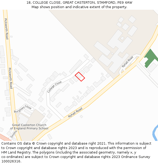 18, COLLEGE CLOSE, GREAT CASTERTON, STAMFORD, PE9 4AW: Location map and indicative extent of plot