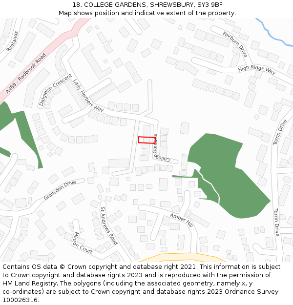 18, COLLEGE GARDENS, SHREWSBURY, SY3 9BF: Location map and indicative extent of plot