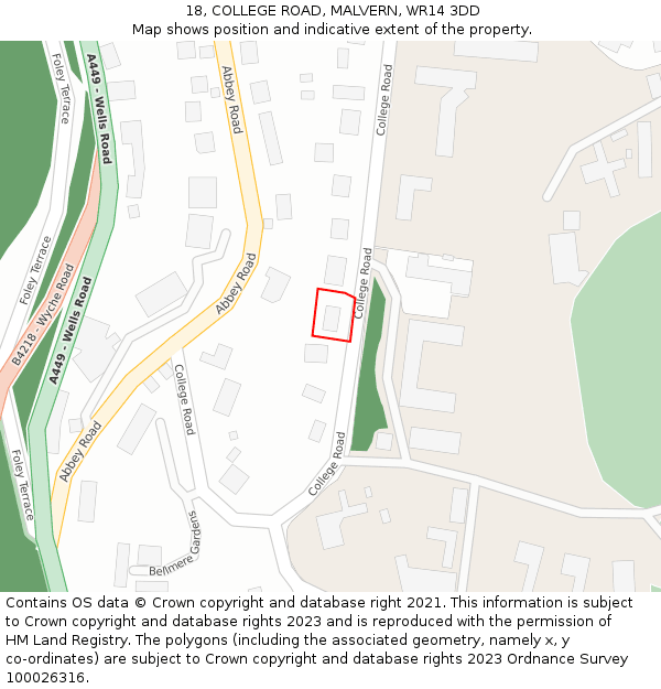 18, COLLEGE ROAD, MALVERN, WR14 3DD: Location map and indicative extent of plot