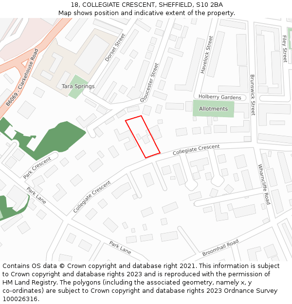 18, COLLEGIATE CRESCENT, SHEFFIELD, S10 2BA: Location map and indicative extent of plot