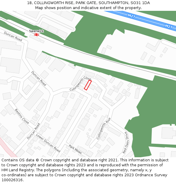 18, COLLINGWORTH RISE, PARK GATE, SOUTHAMPTON, SO31 1DA: Location map and indicative extent of plot