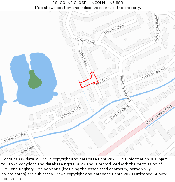 18, COLNE CLOSE, LINCOLN, LN6 8SR: Location map and indicative extent of plot