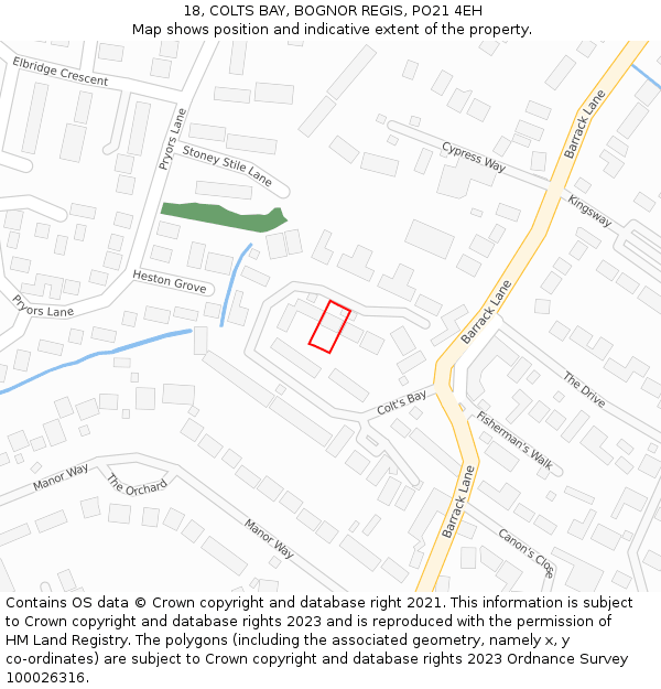 18, COLTS BAY, BOGNOR REGIS, PO21 4EH: Location map and indicative extent of plot