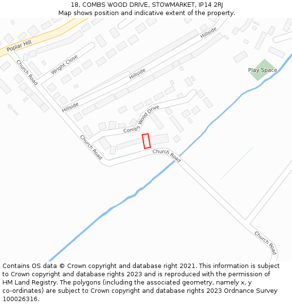 18, COMBS WOOD DRIVE, STOWMARKET, IP14 2RJ: Location map and indicative extent of plot