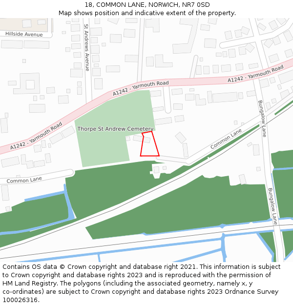 18, COMMON LANE, NORWICH, NR7 0SD: Location map and indicative extent of plot