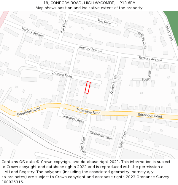 18, CONEGRA ROAD, HIGH WYCOMBE, HP13 6EA: Location map and indicative extent of plot