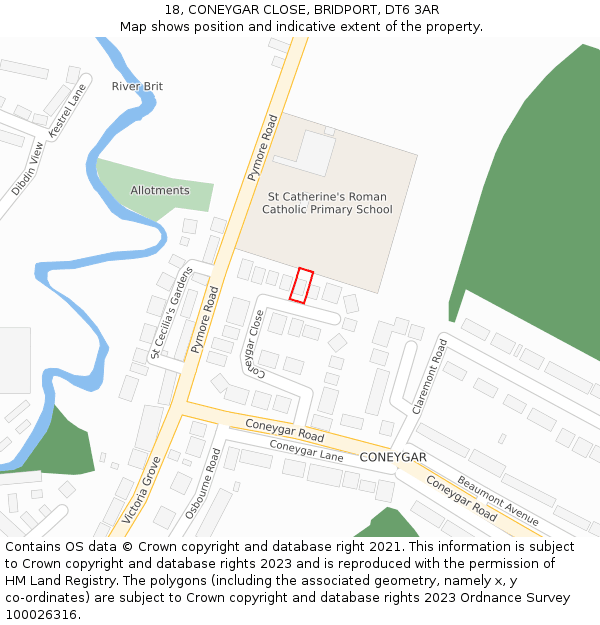 18, CONEYGAR CLOSE, BRIDPORT, DT6 3AR: Location map and indicative extent of plot