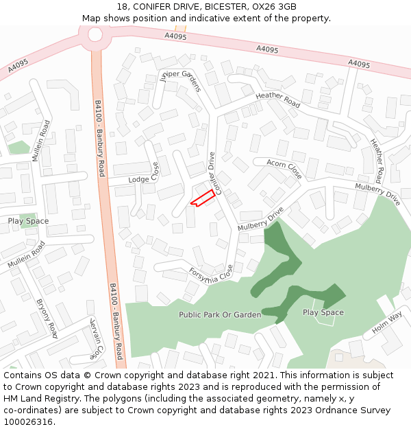 18, CONIFER DRIVE, BICESTER, OX26 3GB: Location map and indicative extent of plot