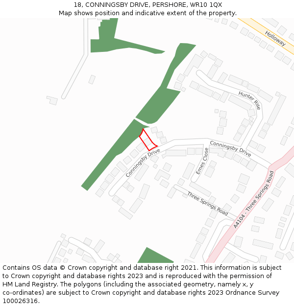 18, CONNINGSBY DRIVE, PERSHORE, WR10 1QX: Location map and indicative extent of plot