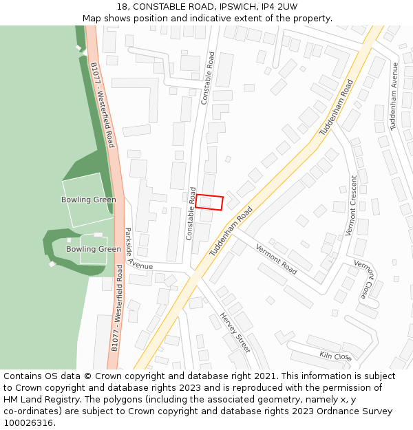 18, CONSTABLE ROAD, IPSWICH, IP4 2UW: Location map and indicative extent of plot
