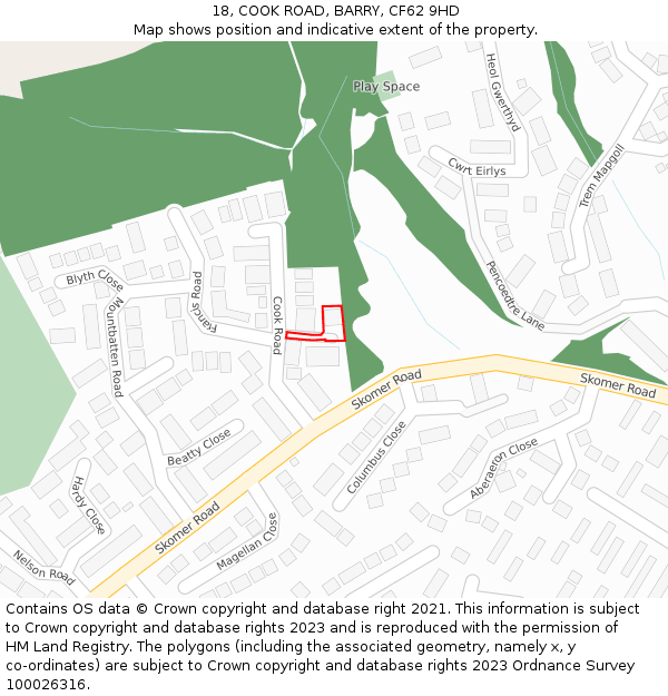 18, COOK ROAD, BARRY, CF62 9HD: Location map and indicative extent of plot