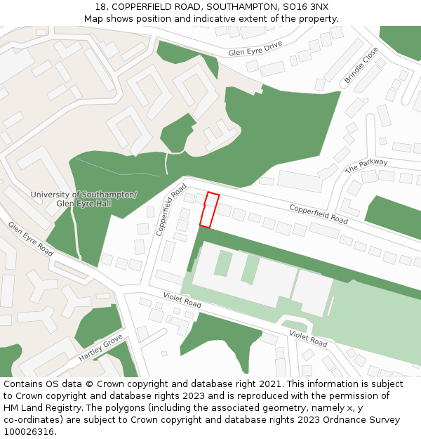 18, COPPERFIELD ROAD, SOUTHAMPTON, SO16 3NX: Location map and indicative extent of plot