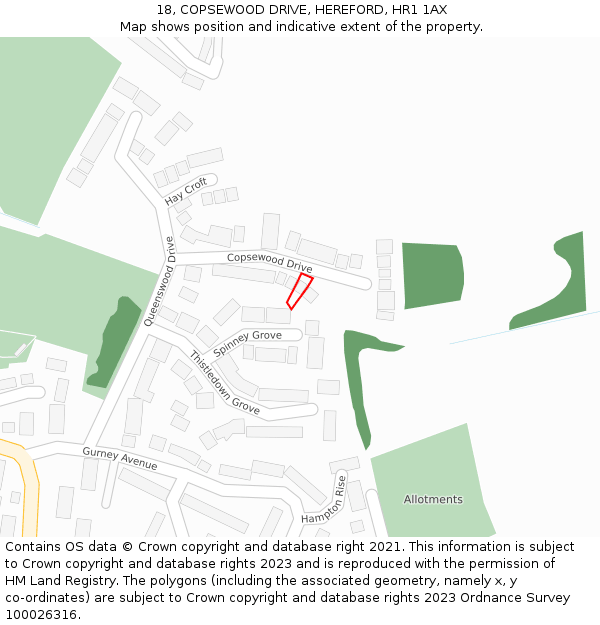 18, COPSEWOOD DRIVE, HEREFORD, HR1 1AX: Location map and indicative extent of plot