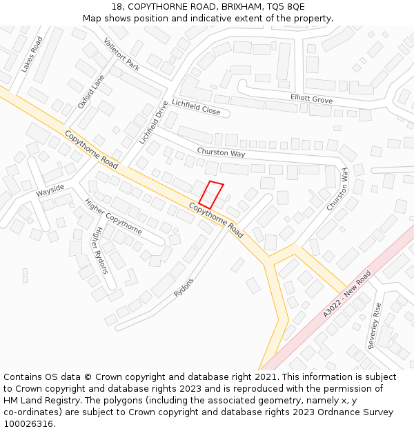 18, COPYTHORNE ROAD, BRIXHAM, TQ5 8QE: Location map and indicative extent of plot