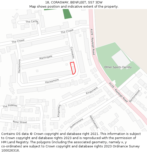 18, CORASWAY, BENFLEET, SS7 3DW: Location map and indicative extent of plot