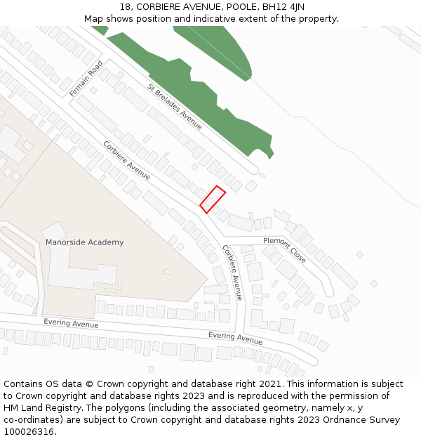 18, CORBIERE AVENUE, POOLE, BH12 4JN: Location map and indicative extent of plot