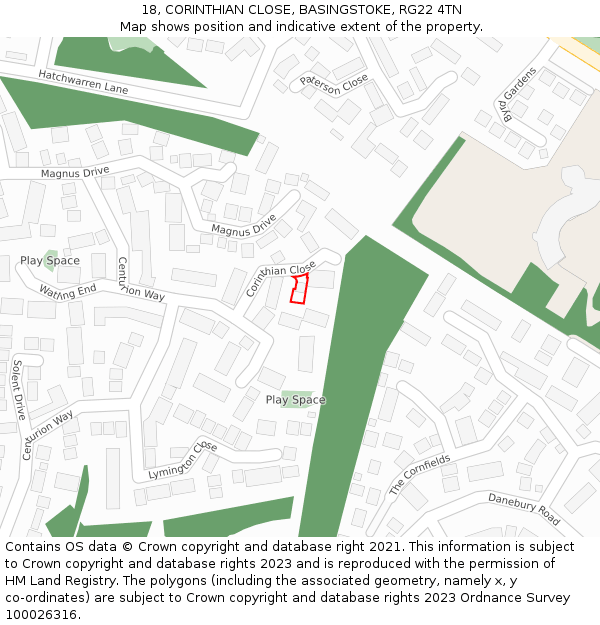 18, CORINTHIAN CLOSE, BASINGSTOKE, RG22 4TN: Location map and indicative extent of plot