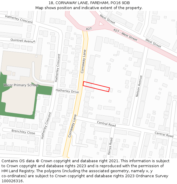 18, CORNAWAY LANE, FAREHAM, PO16 9DB: Location map and indicative extent of plot