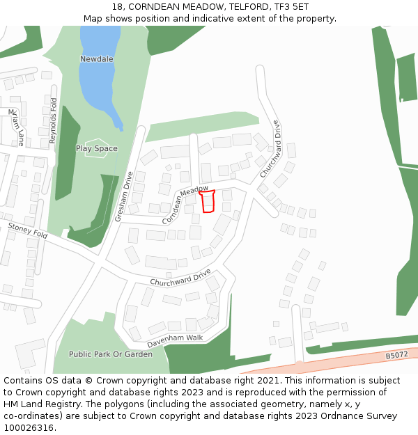 18, CORNDEAN MEADOW, TELFORD, TF3 5ET: Location map and indicative extent of plot