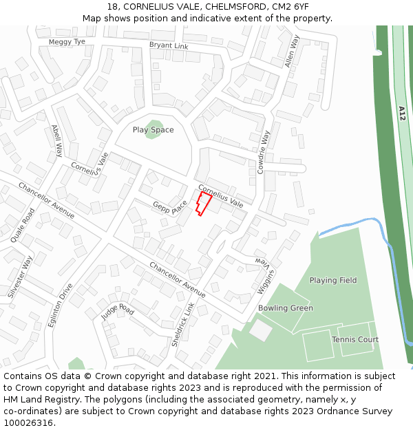 18, CORNELIUS VALE, CHELMSFORD, CM2 6YF: Location map and indicative extent of plot