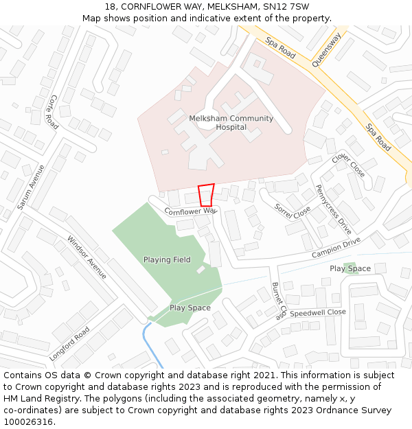 18, CORNFLOWER WAY, MELKSHAM, SN12 7SW: Location map and indicative extent of plot