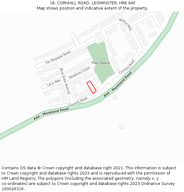 18, CORNHILL ROAD, LEOMINSTER, HR6 9AF: Location map and indicative extent of plot