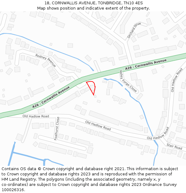 18, CORNWALLIS AVENUE, TONBRIDGE, TN10 4ES: Location map and indicative extent of plot