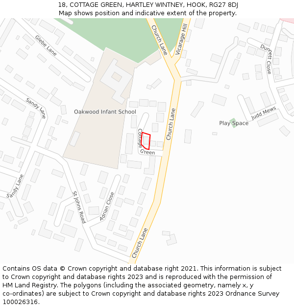 18, COTTAGE GREEN, HARTLEY WINTNEY, HOOK, RG27 8DJ: Location map and indicative extent of plot