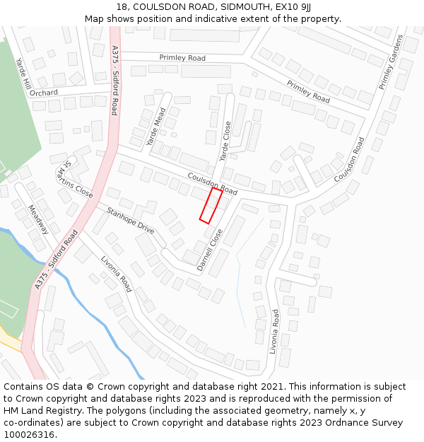 18, COULSDON ROAD, SIDMOUTH, EX10 9JJ: Location map and indicative extent of plot