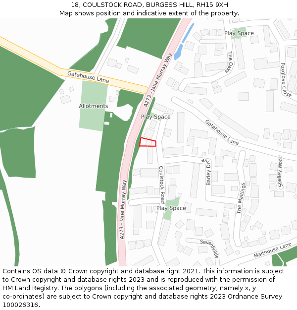 18, COULSTOCK ROAD, BURGESS HILL, RH15 9XH: Location map and indicative extent of plot