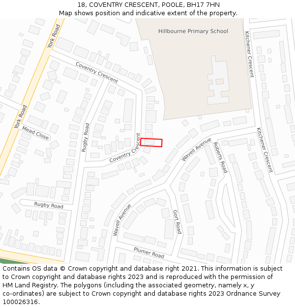 18, COVENTRY CRESCENT, POOLE, BH17 7HN: Location map and indicative extent of plot