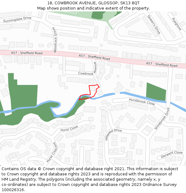 18, COWBROOK AVENUE, GLOSSOP, SK13 8QT: Location map and indicative extent of plot